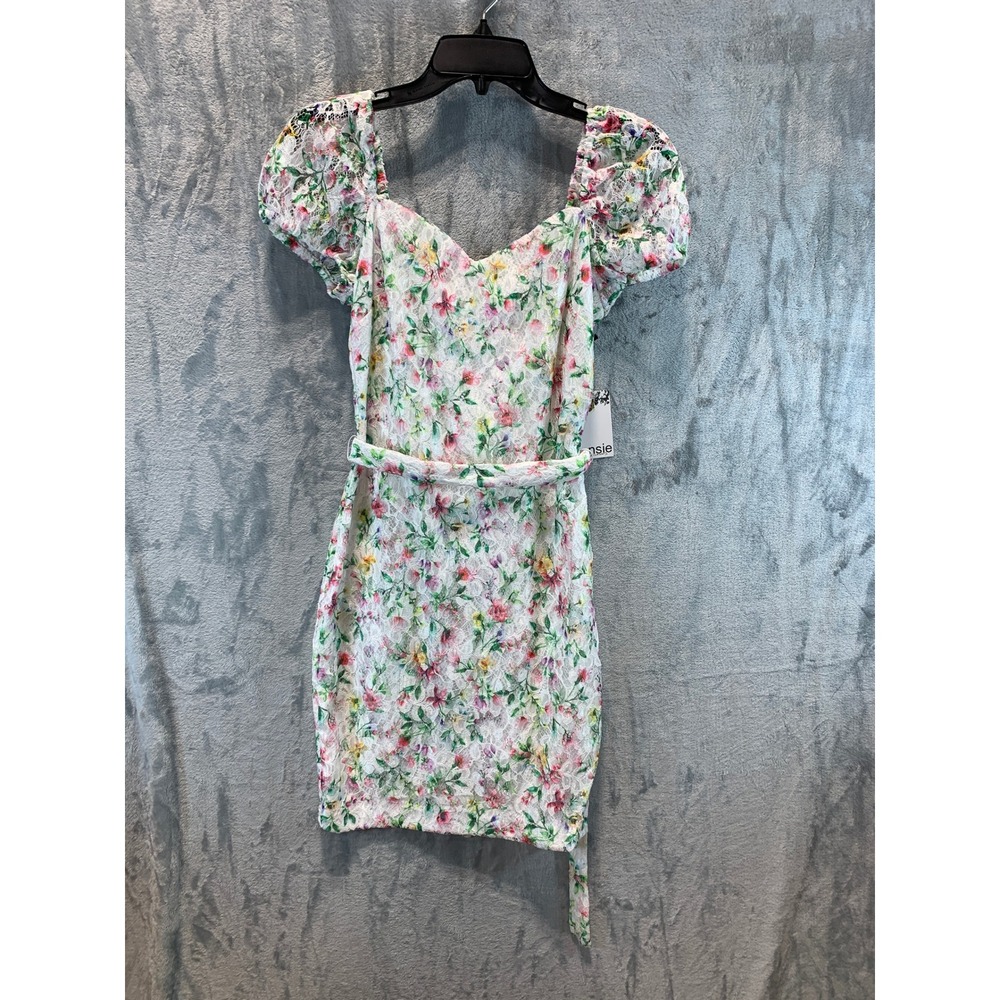 Kensie Women Floral Lace Mini Dress White Multi Puff Sleeve KDUP3728 Size 2